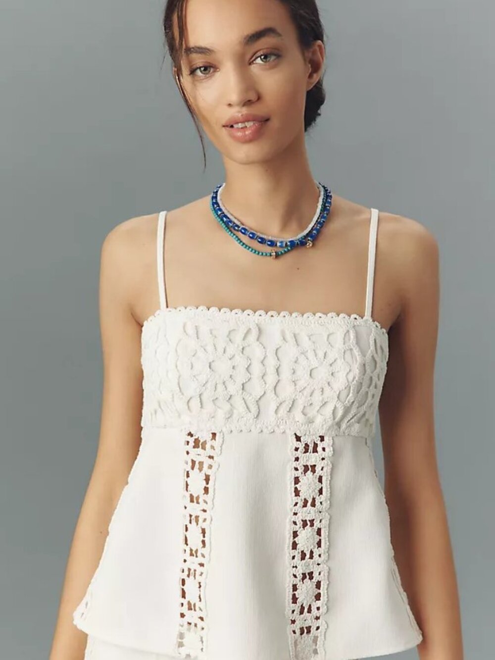 NWT Blithe For Anthropologie Cream Crochet-Trim Linen Blend Cami Large